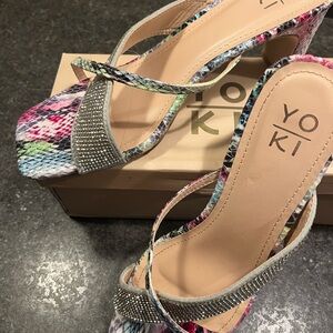 Gorgeous snake print hot pink shoes with chunky 2.5 inch heals